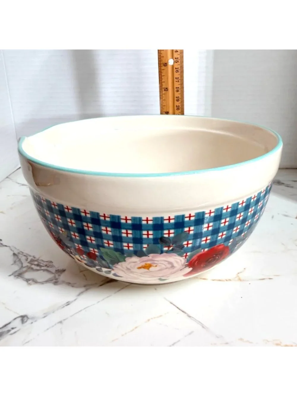 The Pioneer Woman Wishful Winter Large Ceramic Mixing Bowl with Spout, med size
